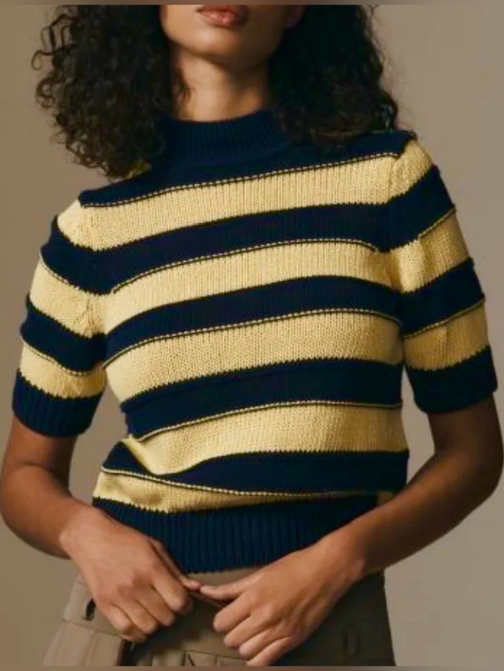 Anthropologie Pilcro Striped Short Sleeve Mock Neck Knit Sweater Preppy⁠ 1X